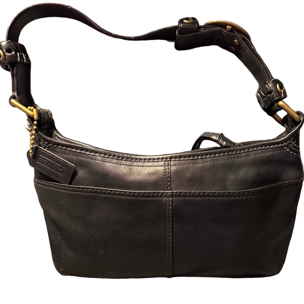Coach Bleeker Shoulder Bag  2007 Black Leather Tattersall Interior EUC